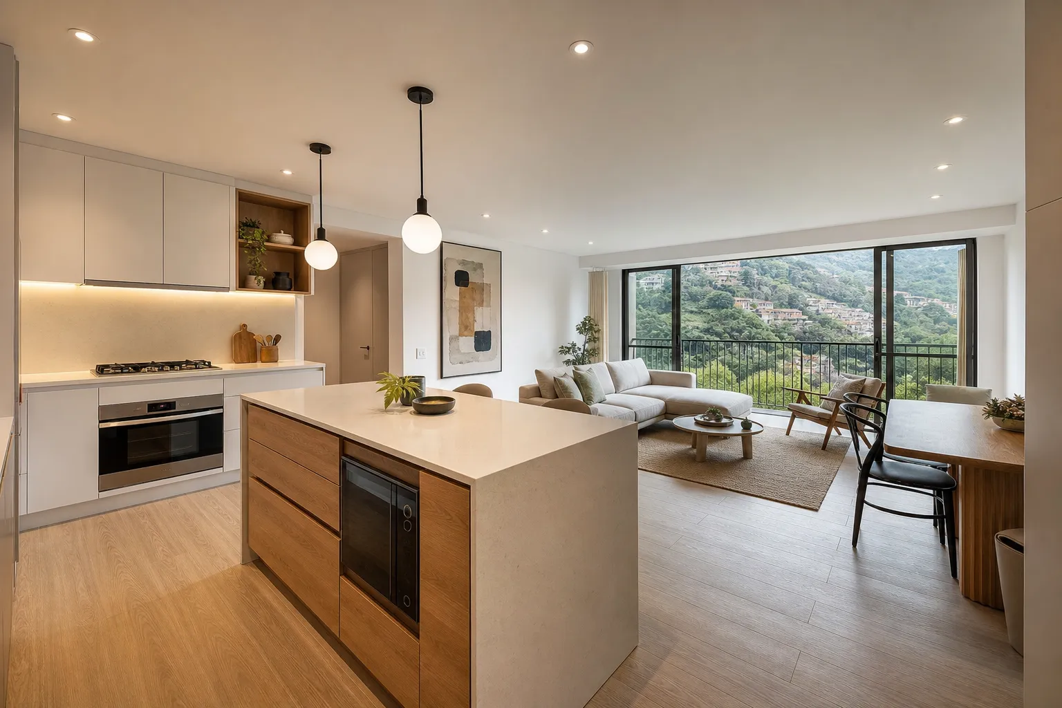 Apartamento nuevo en edificio residencial de Envigado con cocina y sala a medida, vista a las montañas de Antioquia